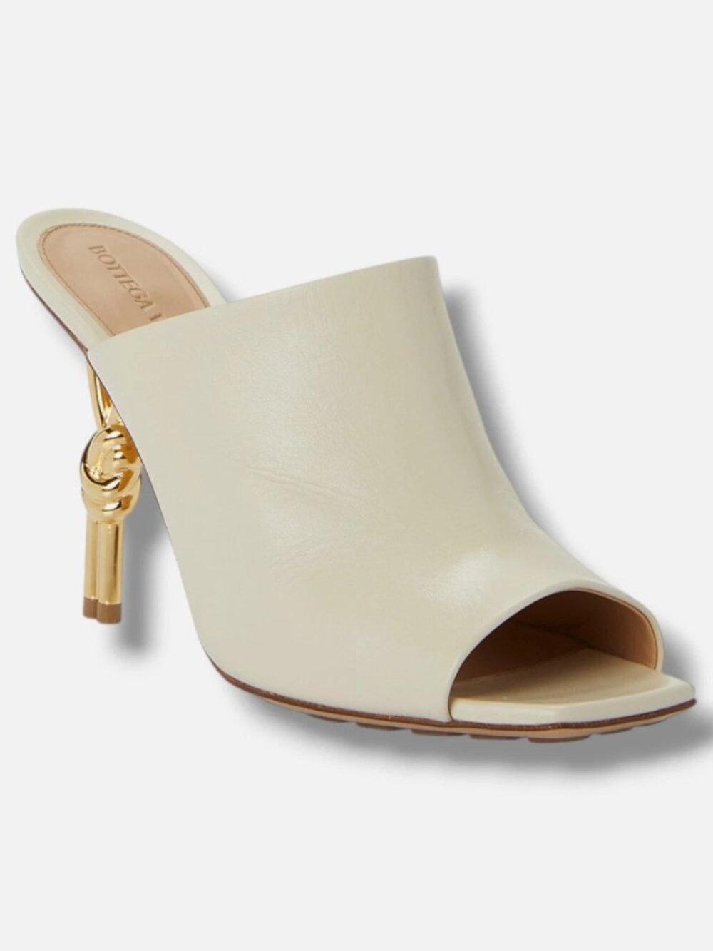 $1500 Bottega Veneta Knot Leather Mule, White Size 38.5